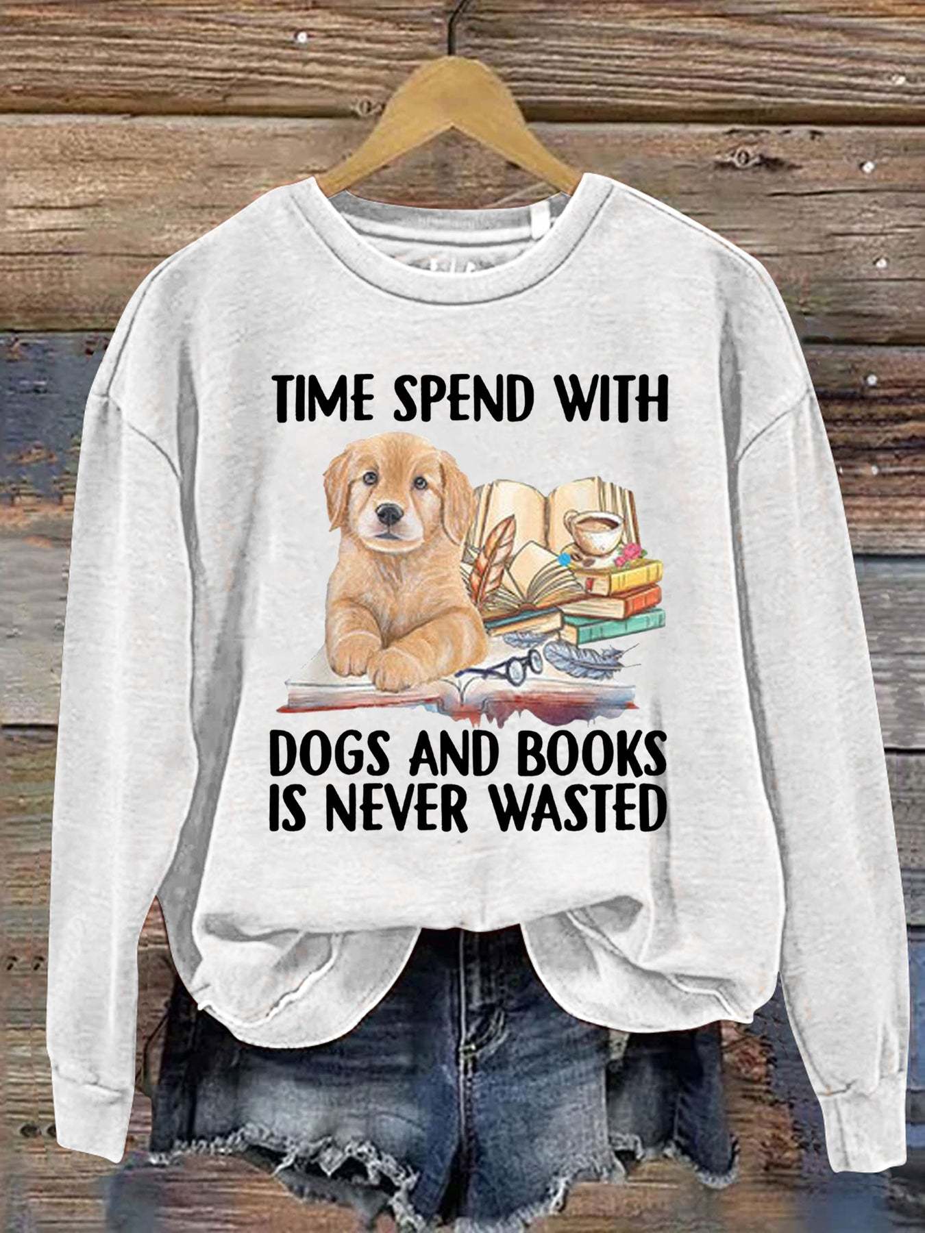 Casual Dog And Book Lover Letter Print Sweatshirt-carlalin