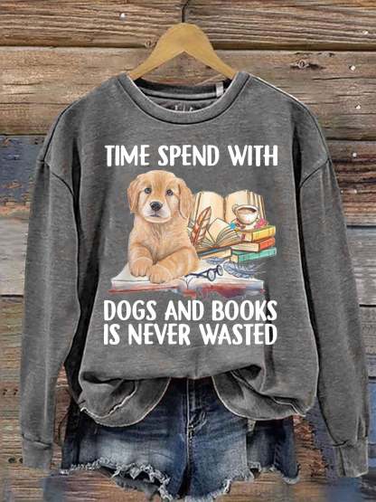 Casual Dog And Book Lover Letter Print Sweatshirt-carlalin