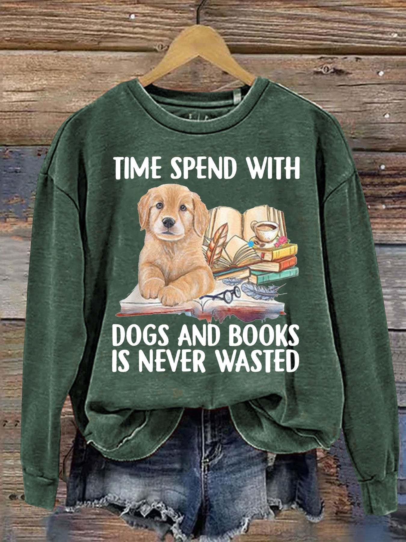Casual Dog And Book Lover Letter Print Sweatshirt-carlalin