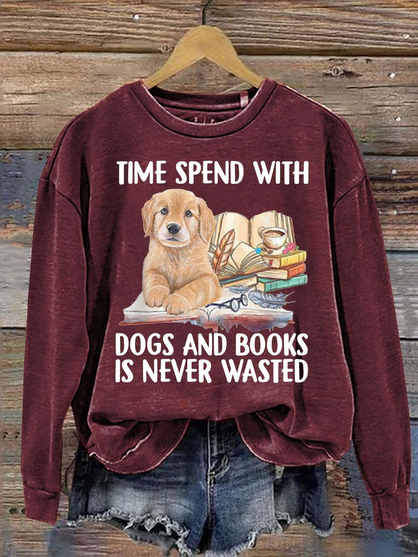 Casual Dog And Book Lover Letter Print Sweatshirt-carlalin