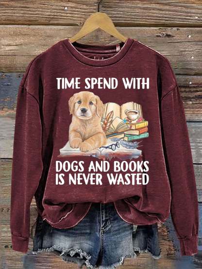 Casual Dog And Book Lover Letter Print Sweatshirt-carlalin