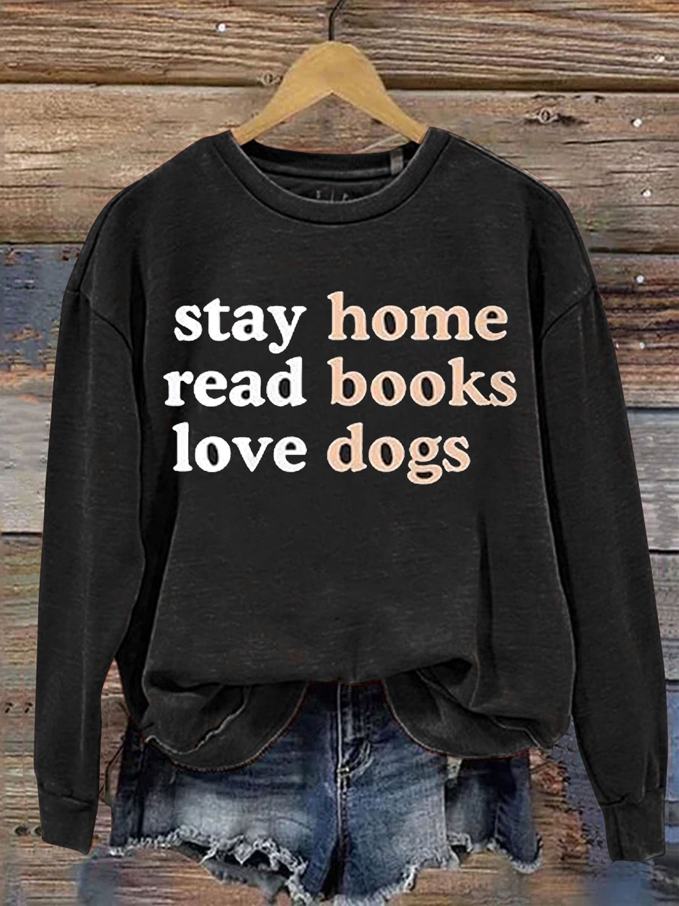 Casual Stay Home Read Book Love Dogs Letter Print Sweatshirt-carlalin