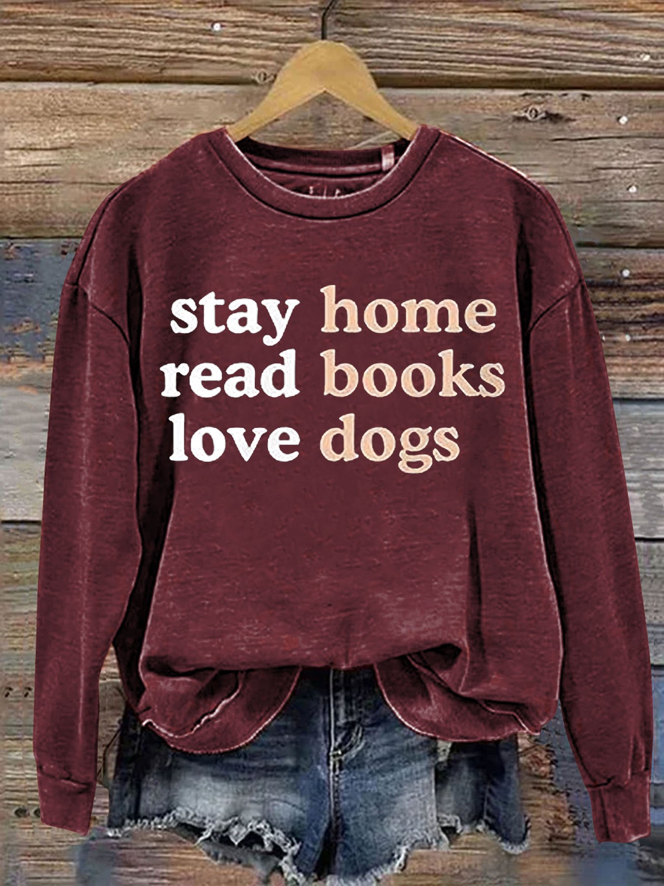 Casual Stay Home Read Book Love Dogs Letter Print Sweatshirt-carlalin