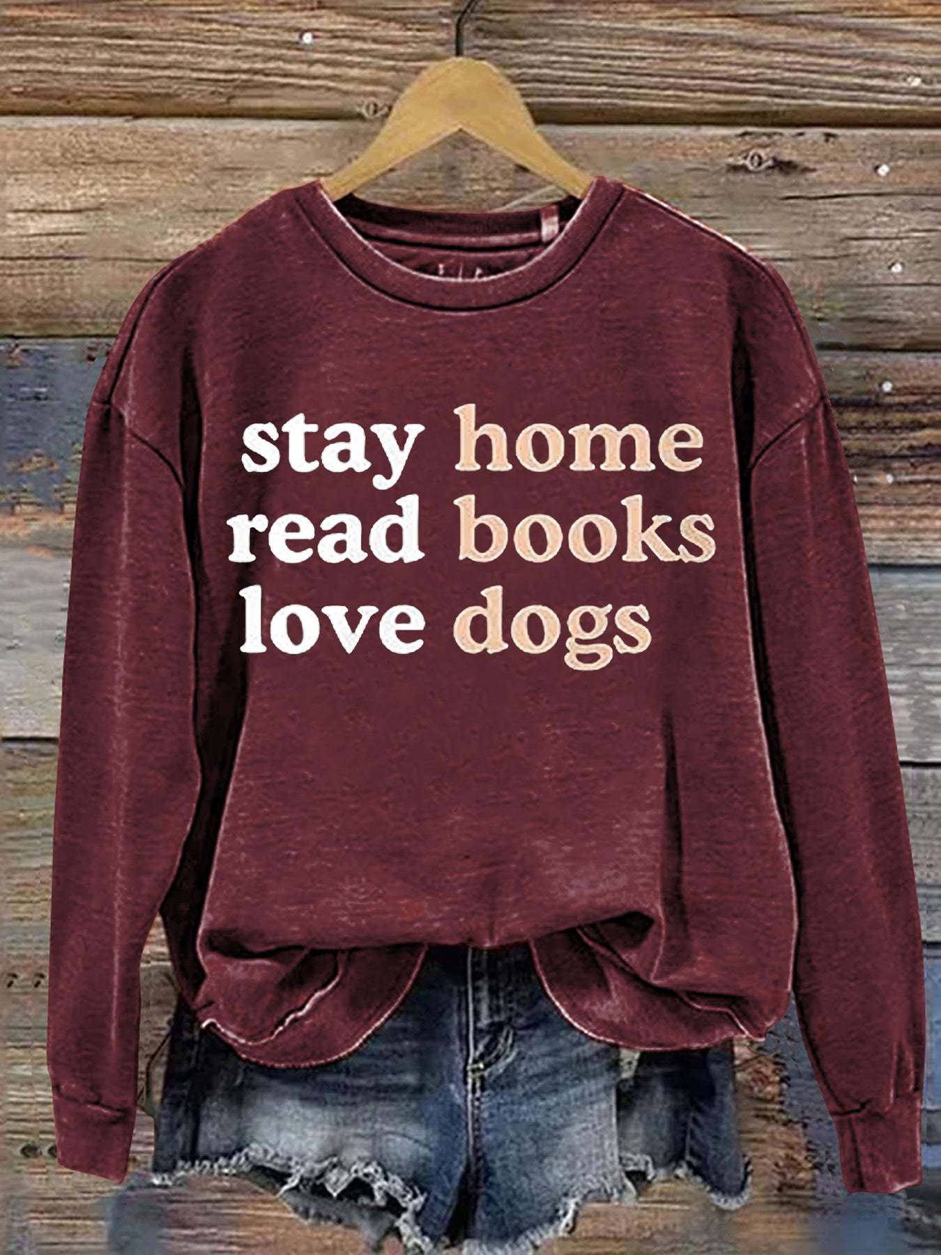 Casual Stay Home Read Book Love Dogs Letter Print Sweatshirt-carlalin