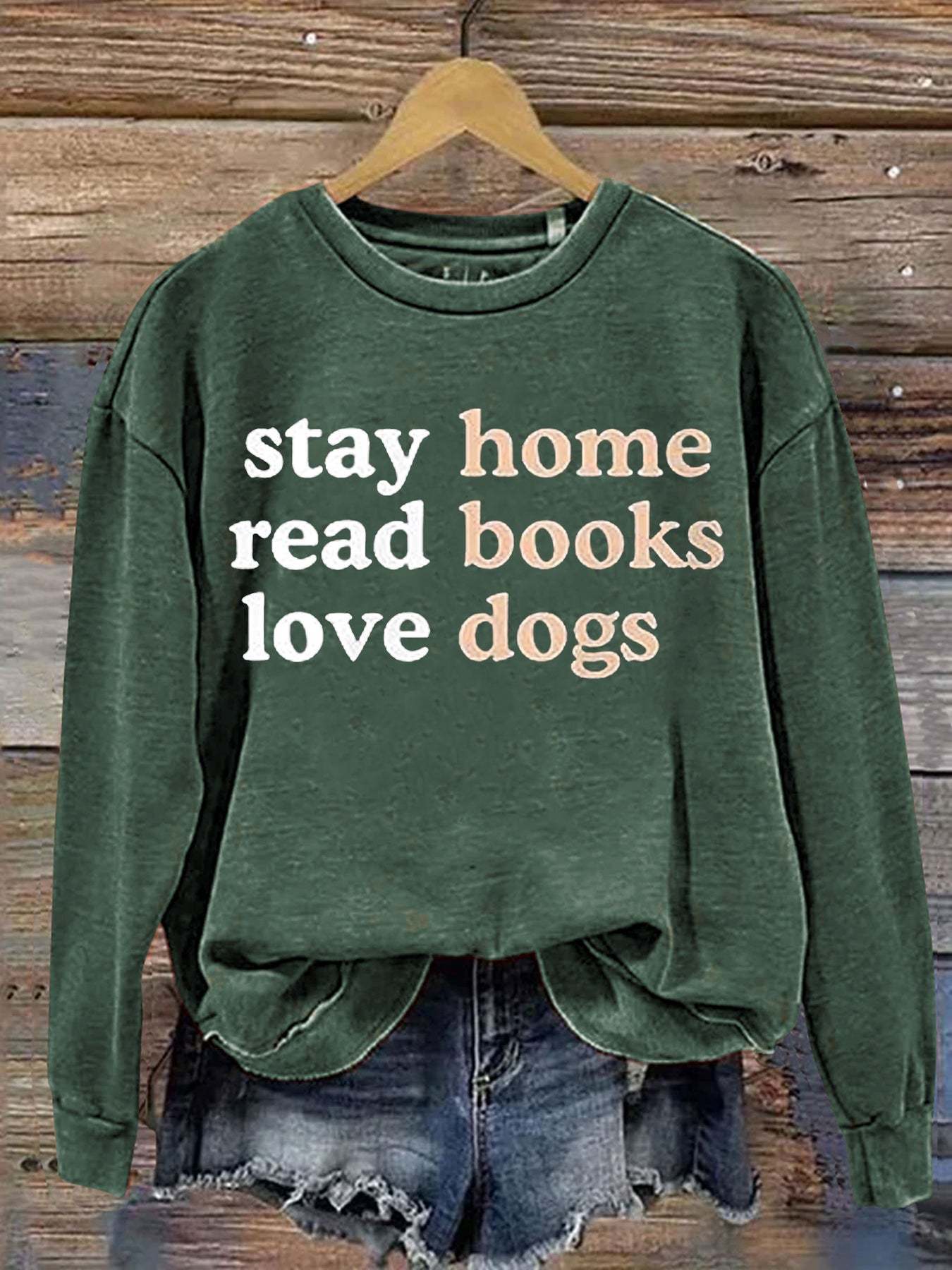 Casual Stay Home Read Book Love Dogs Letter Print Sweatshirt-carlalin