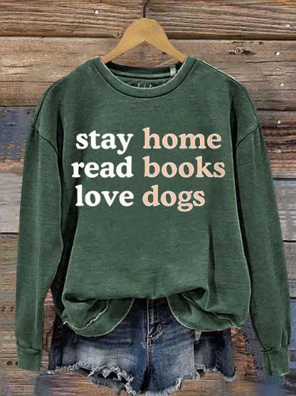 Casual Stay Home Read Book Love Dogs Letter Print Sweatshirt-carlalin