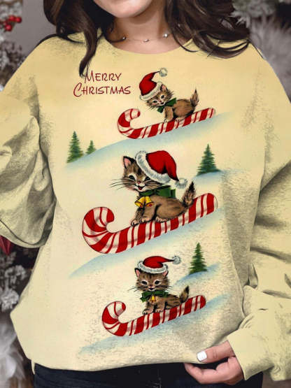 Skiing Santa Kitten Long Sleeve Top-carlalin