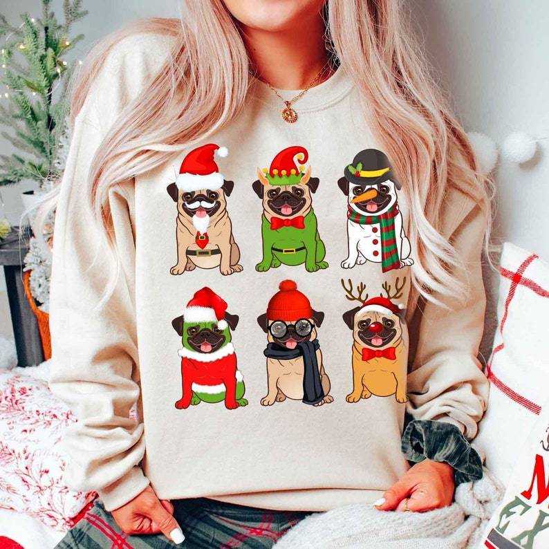 Christmas Pug Dog Sweatshirt,-carlalin