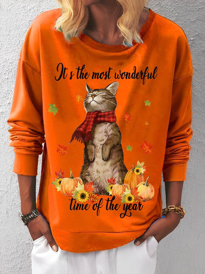 It's The Most Wonderful Time Of The Year Cat Print Top-carlalin
