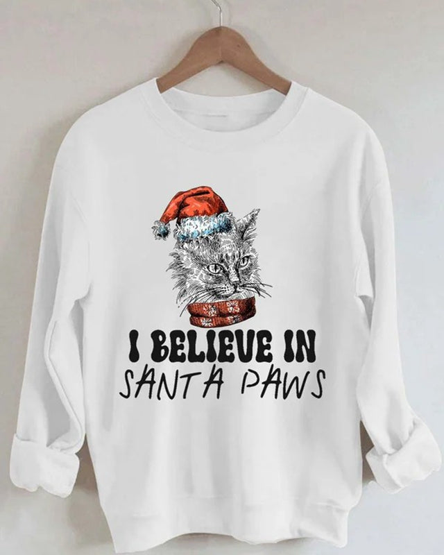 Vintage I Believe In Santa Paws Print Sweatshirt-carlalin