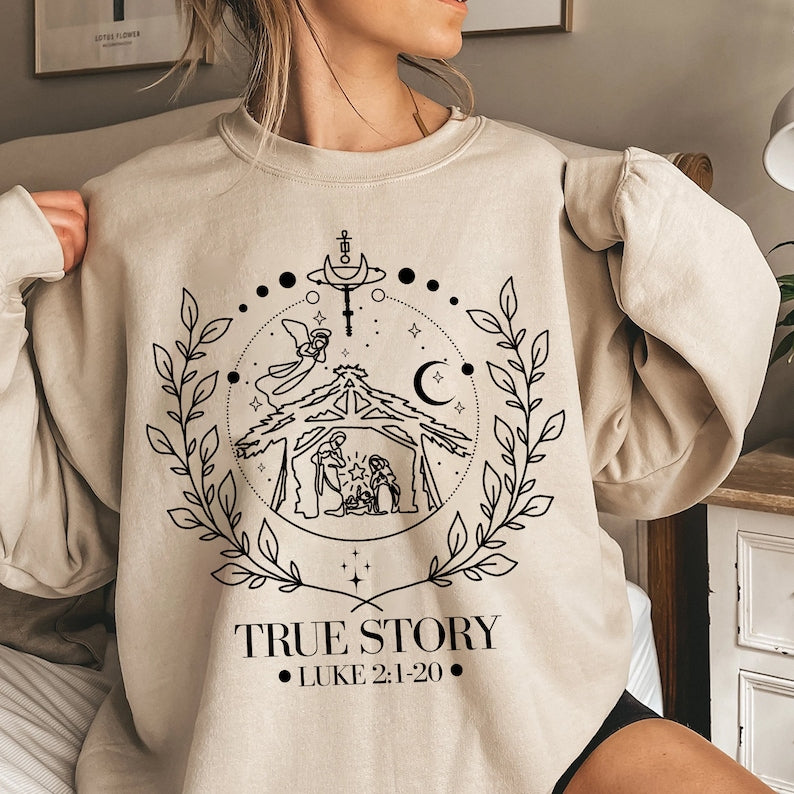 True Story Nativity Christmas Sweatshirt-carlalin
