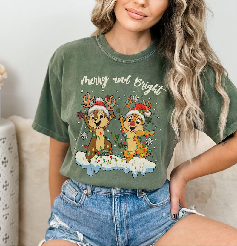 Chip and Dale Merry and Bright Christmas T-shirt-carlalin