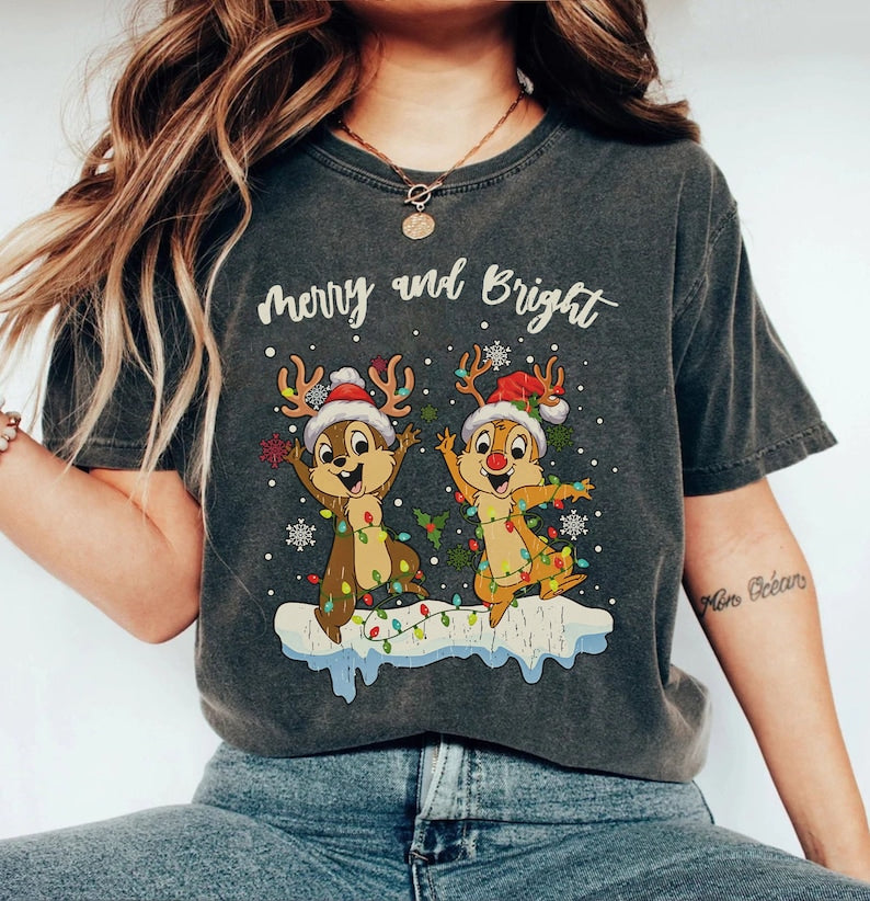 Chip and Dale Merry and Bright Christmas T-shirt-carlalin