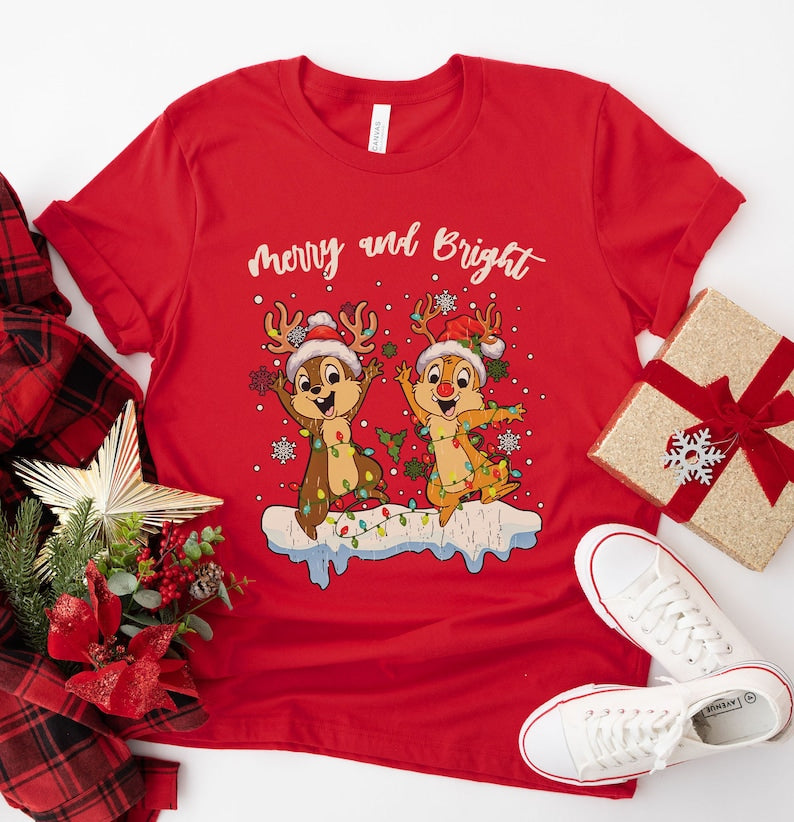 Chip and Dale Merry and Bright Christmas T-shirt-carlalin