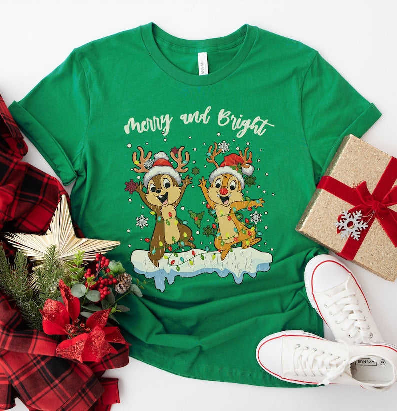 Chip and Dale Merry and Bright Christmas T-shirt-carlalin