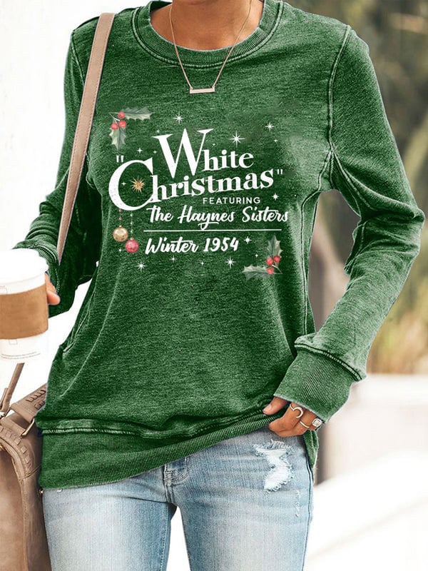 Women's White Christmas Print Casaul Sweatshirt-carlalin