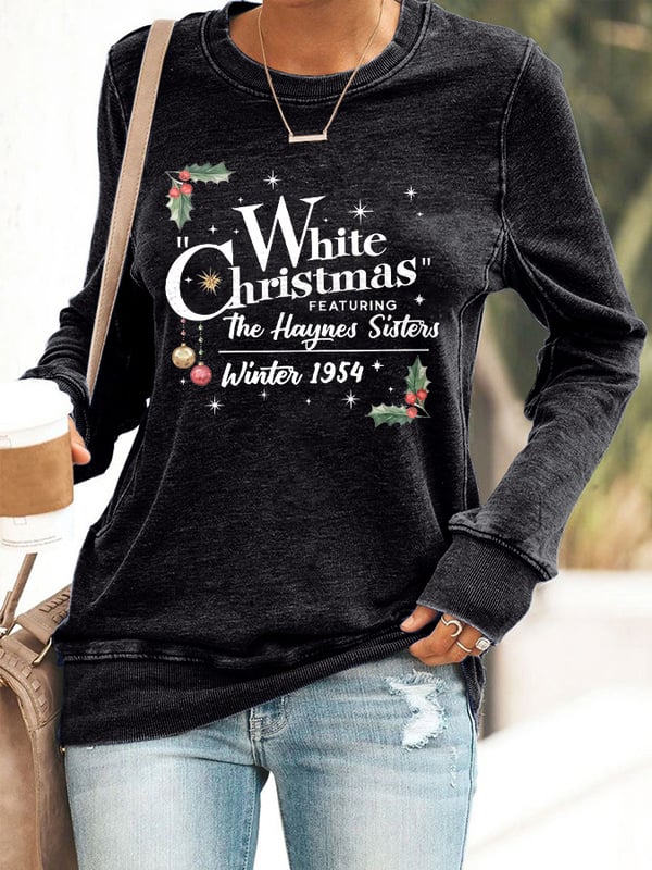 Women's White Christmas Print Casaul Sweatshirt-carlalin