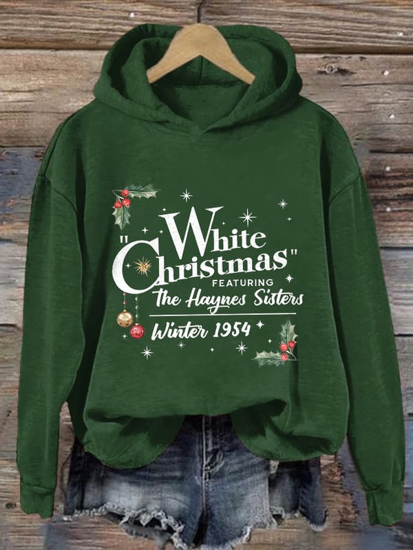 Women's White Christmas Print Casual Hoodie-carlalin
