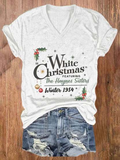 Women'S White Christmas Printed Casual T-Shirt-carlalin