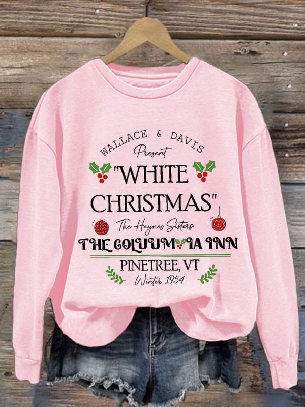 Women'S Casual White Christmas Printed Long Sleeve Sweatshirt-carlalin