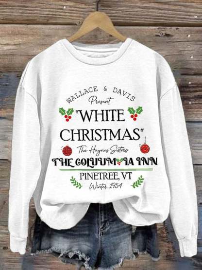 Women'S Casual White Christmas Printed Long Sleeve Sweatshirt-carlalin