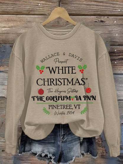 Women'S Casual White Christmas Printed Long Sleeve Sweatshirt-carlalin