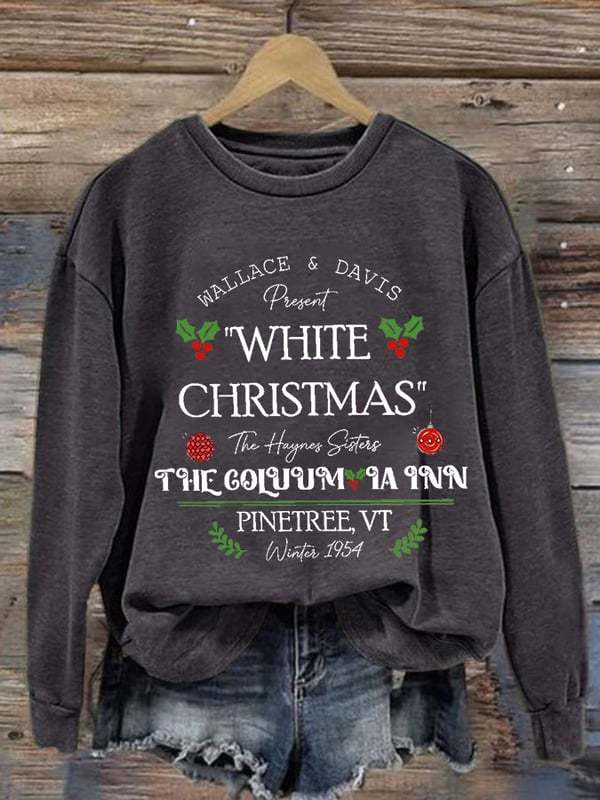 Women'S Casual White Christmas Printed Long Sleeve Sweatshirt-carlalin