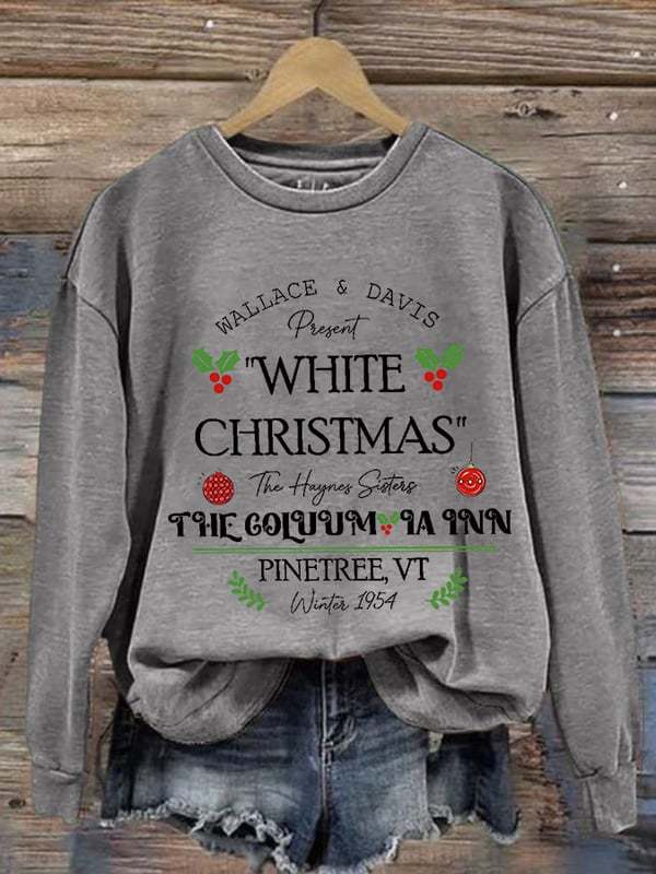 Women'S Casual White Christmas Printed Long Sleeve Sweatshirt-carlalin