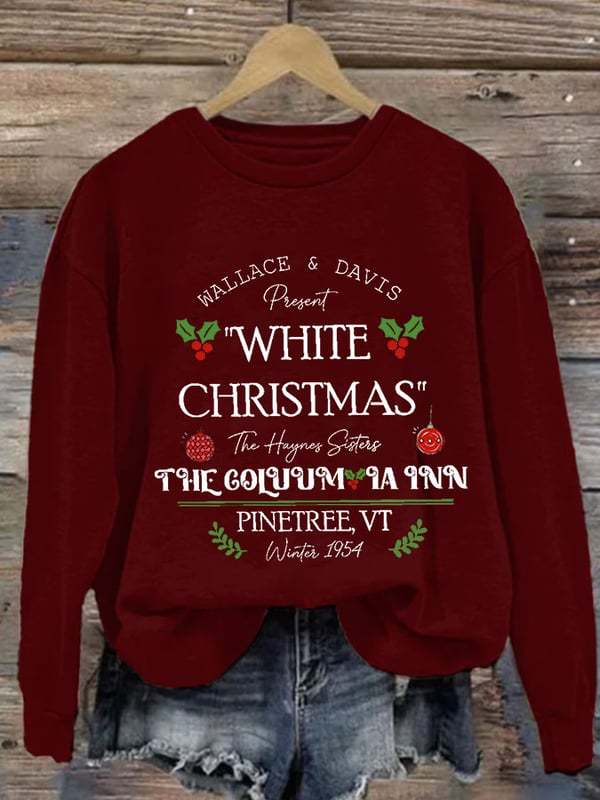 Women'S Casual White Christmas Printed Long Sleeve Sweatshirt-carlalin