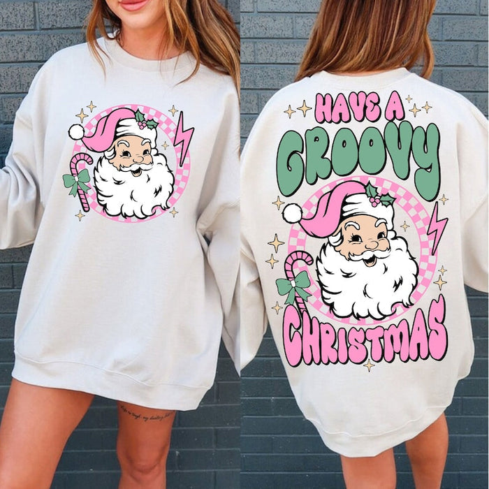 Groovy Christmas Retro Santa Claus Sweatshirt-carlalin