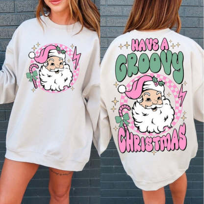 Groovy Christmas Retro Santa Claus Sweatshirt-carlalin