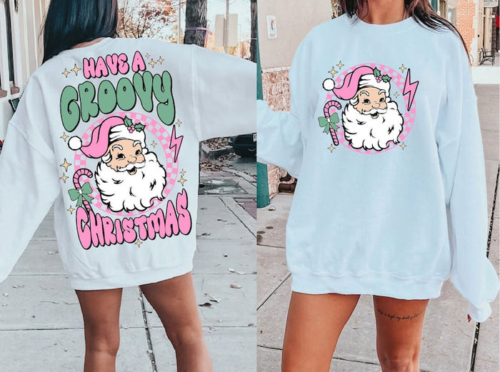 Groovy Christmas Retro Santa Claus Sweatshirt-carlalin