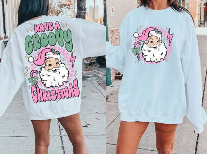 Groovy Christmas Retro Santa Claus Sweatshirt-carlalin