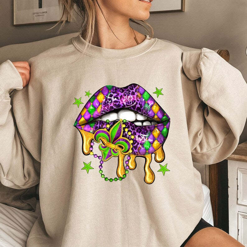 Mardi Gras Lips Sweatshirt-carlalin