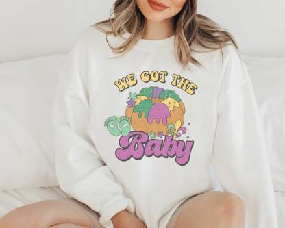 "We got the baby" Mardi Gras Baby Shower Sweatshirt-carlalin