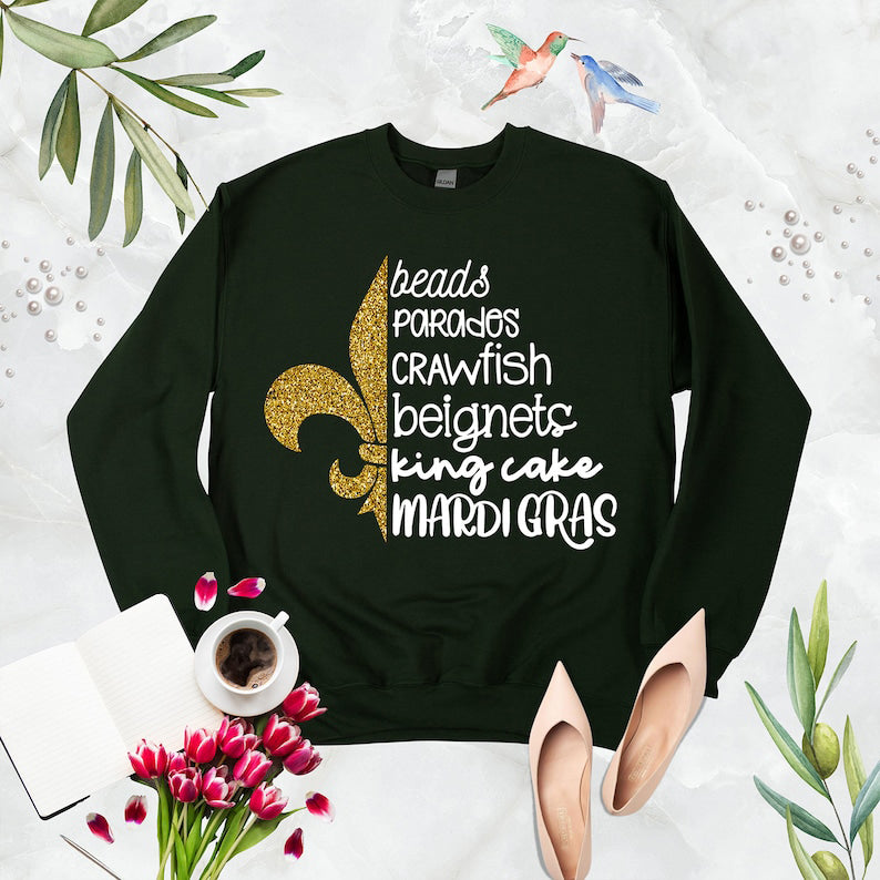 Beads Parades Crawfish Beignets King Cake Fat Tuesday Sweatshirt-carlalin