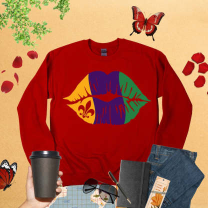Mardi Grass Lips Sweatshirt-carlalin