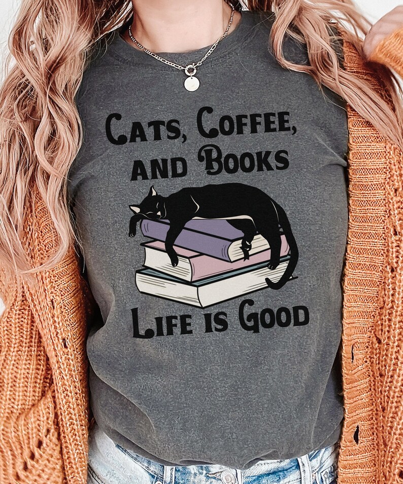 Cats, Coffee, and Books T-Shirt-carlalin