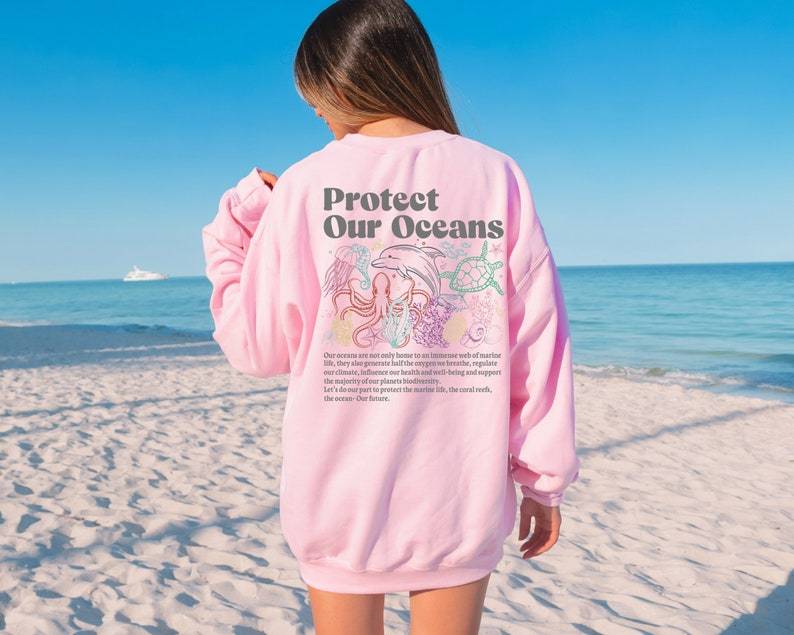 Protect Our Oceans Words on Back Sweatshirt & Hoodie