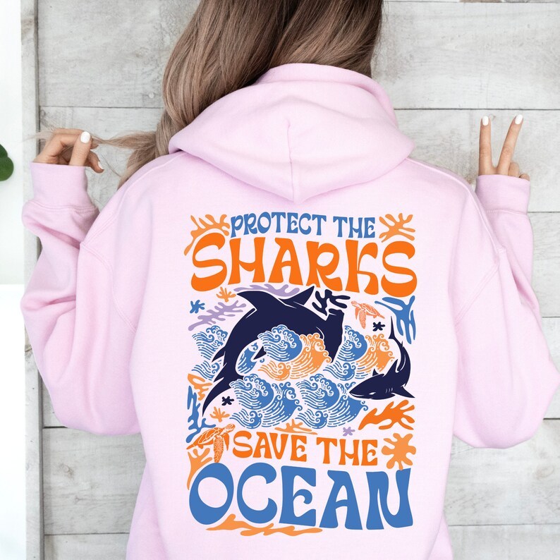 Aesthetic 'Protect the Sharks, Save the Ocean' Hoodie 