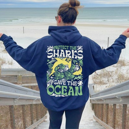 Aesthetic 'Protect the Sharks, Save the Ocean' Hoodie 