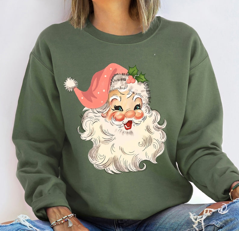 Retro Pink Santa Sweatshirt-carlalin