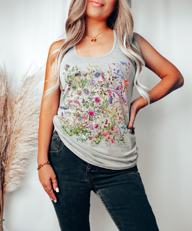 Vintage Pressed Flowers Tank Top-carlalin
