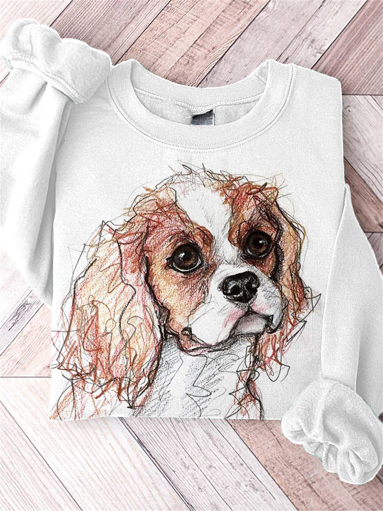 Cute Dog Art Painting Print Casual Sweatshirt-carlalin