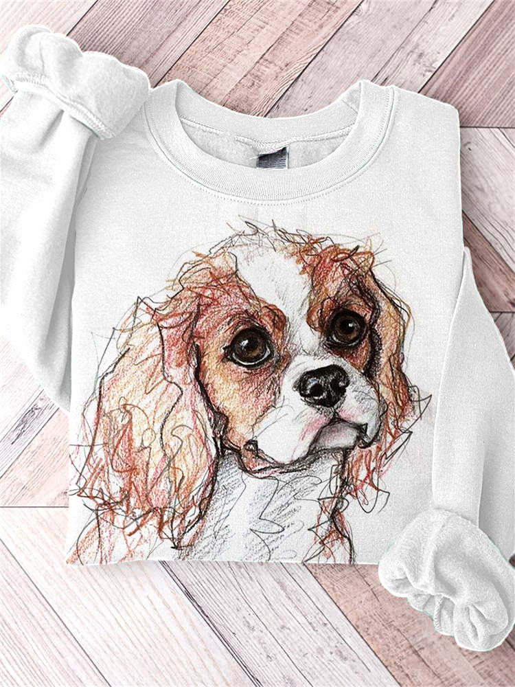 Cute Dog Art Painting Print Casual Sweatshirt-carlalin