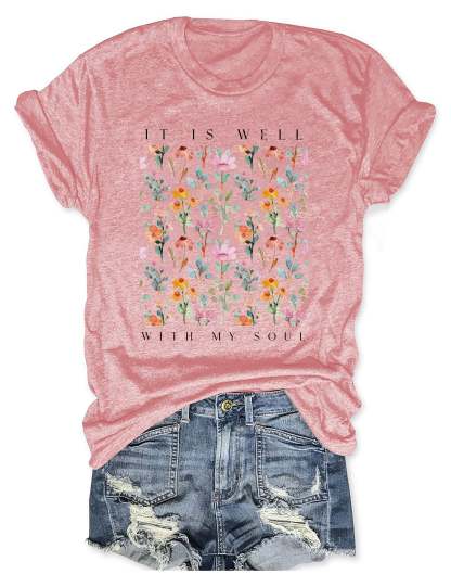 It Is Well With My Soul Floral T-shirt-carlalin