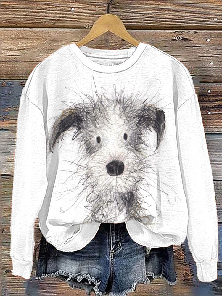 Hand-Painted Art painting Funny Dog Print Casual Cozy Sweatshirt-carlalin