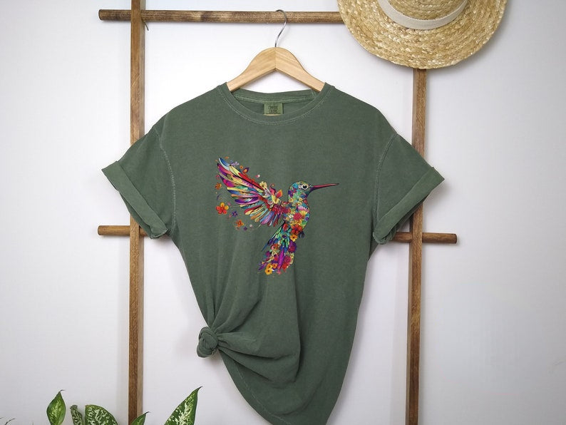 Floral Hummingbird Shirt Animal Lover Tee-carlalin