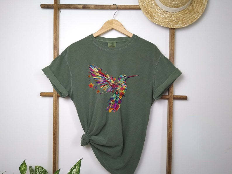 Floral Hummingbird Shirt Animal Lover Tee-carlalin