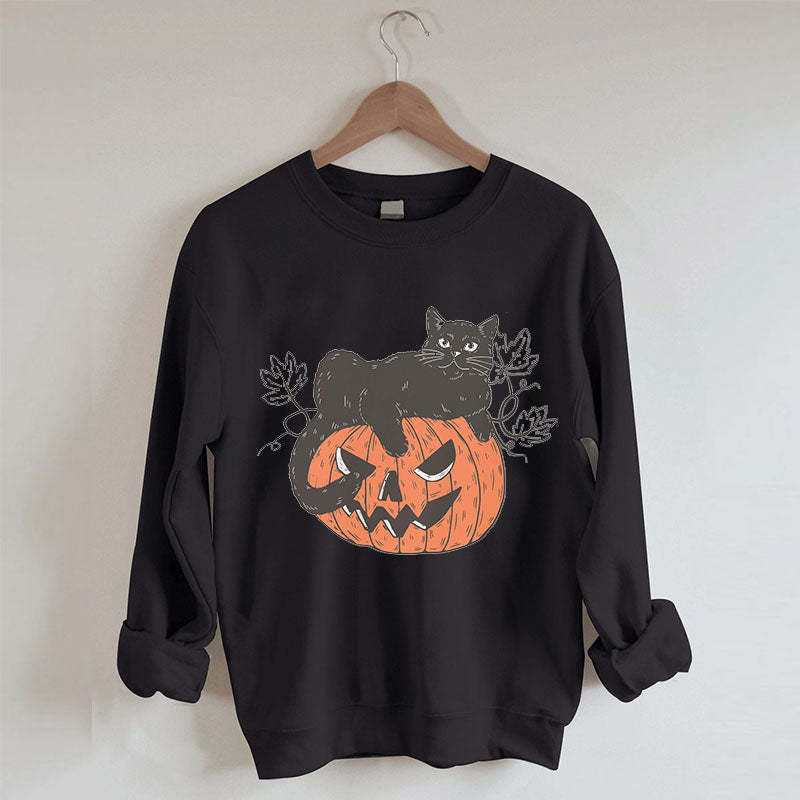 Black Cat on Pumpkin Sweatshirt-carlalin